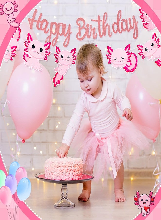 زينة لافتة عيد ميلاد أكسولوتل من قطعتين من تراندرفت، هدايا حفلات عيد ميلاد أكسولوتل، لافتة كرتونية لطيفة جاهزة للتعليق، لوازم حفلات حيوانات المحيط والزواحف (وردي) - Image 3